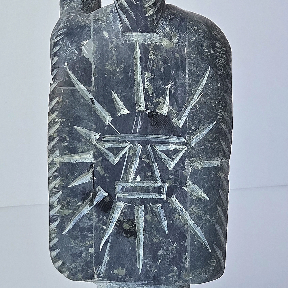 VTG Carved Green Stone Totem Sculpture-Eagle Warrior Snake w Petrified Wood Base - Picture 6 of 11